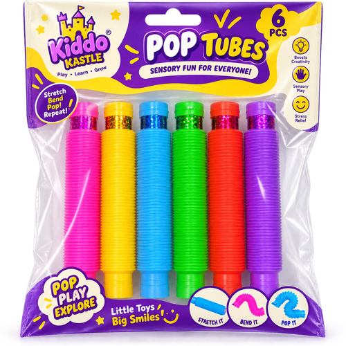 Kiddo Kastle Light-Up Pop Tubes – Expandable Sensory Fidget Toy for Kids