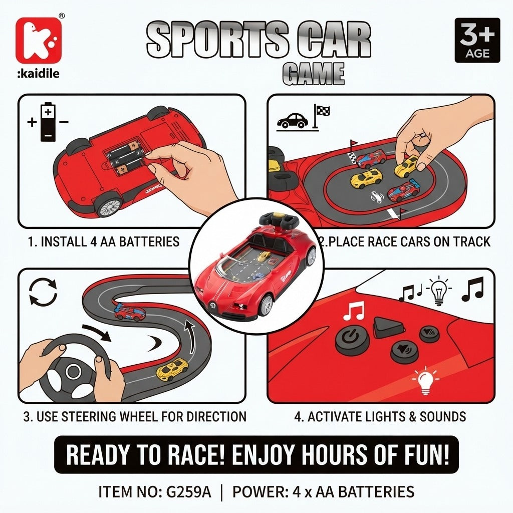 KIDDO KASTLE - Electric Go Cart Simulator Racing Adventure Car Game Machine with Steering Wheel for Kids