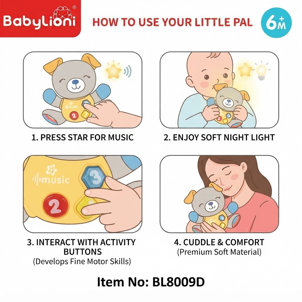 Kiddo Kastle - Musical Bear Plush Toy for Babies & Toddlers – Soft Animal Toy with Music & Learning Buttons