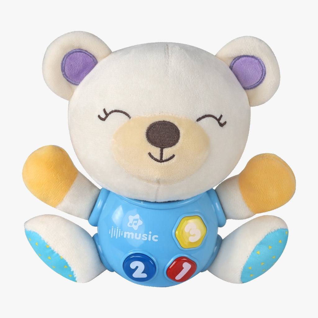 Kiddo Kastle - Musical Bear Plush Toy for Babies & Toddlers – Soft Animal Toy with Music & Learning Buttons
