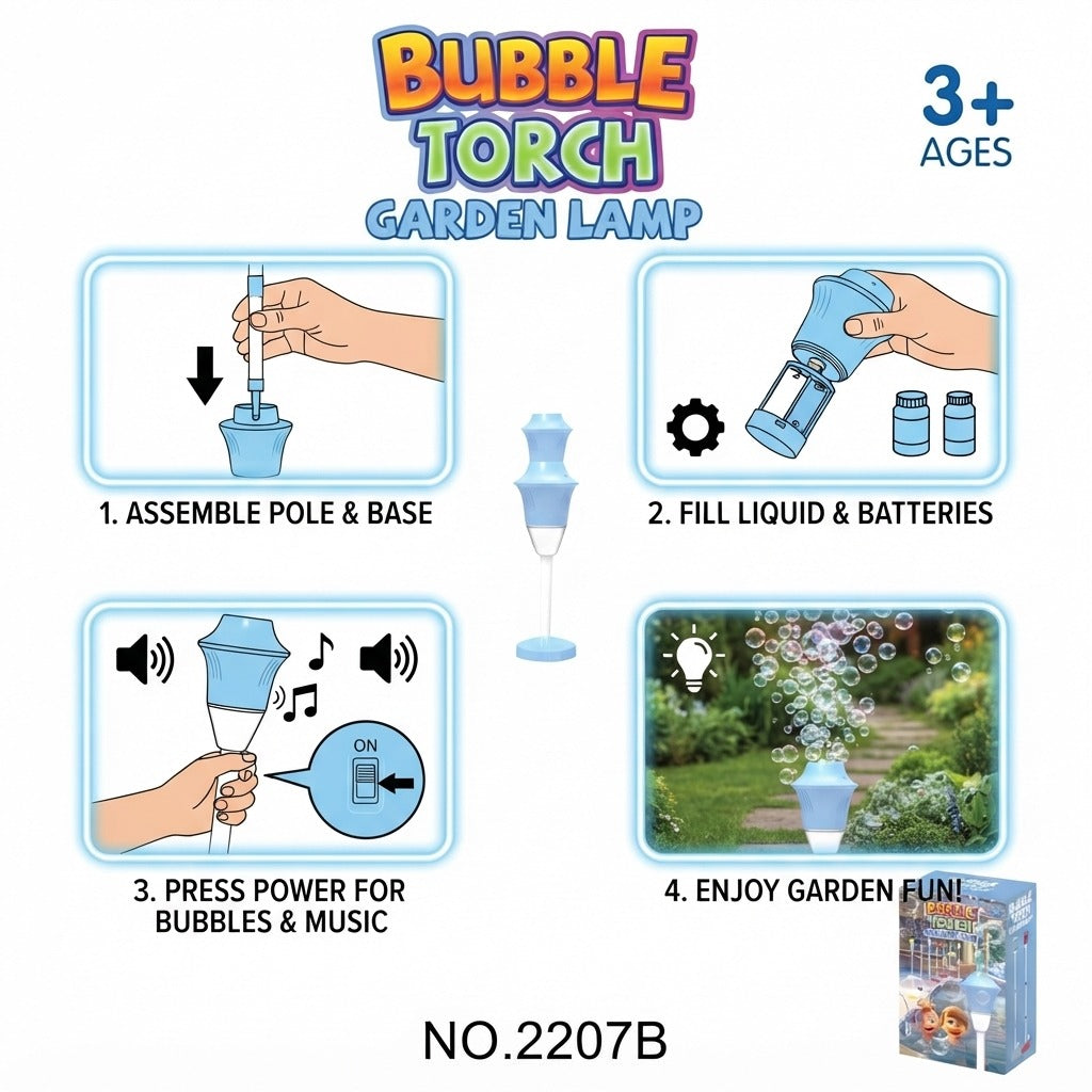 Kiddo Kastle - Bubble Torch Garden Lamp – Automatic Bubble Maker Toy for Kids | Outdoor Bubble Play