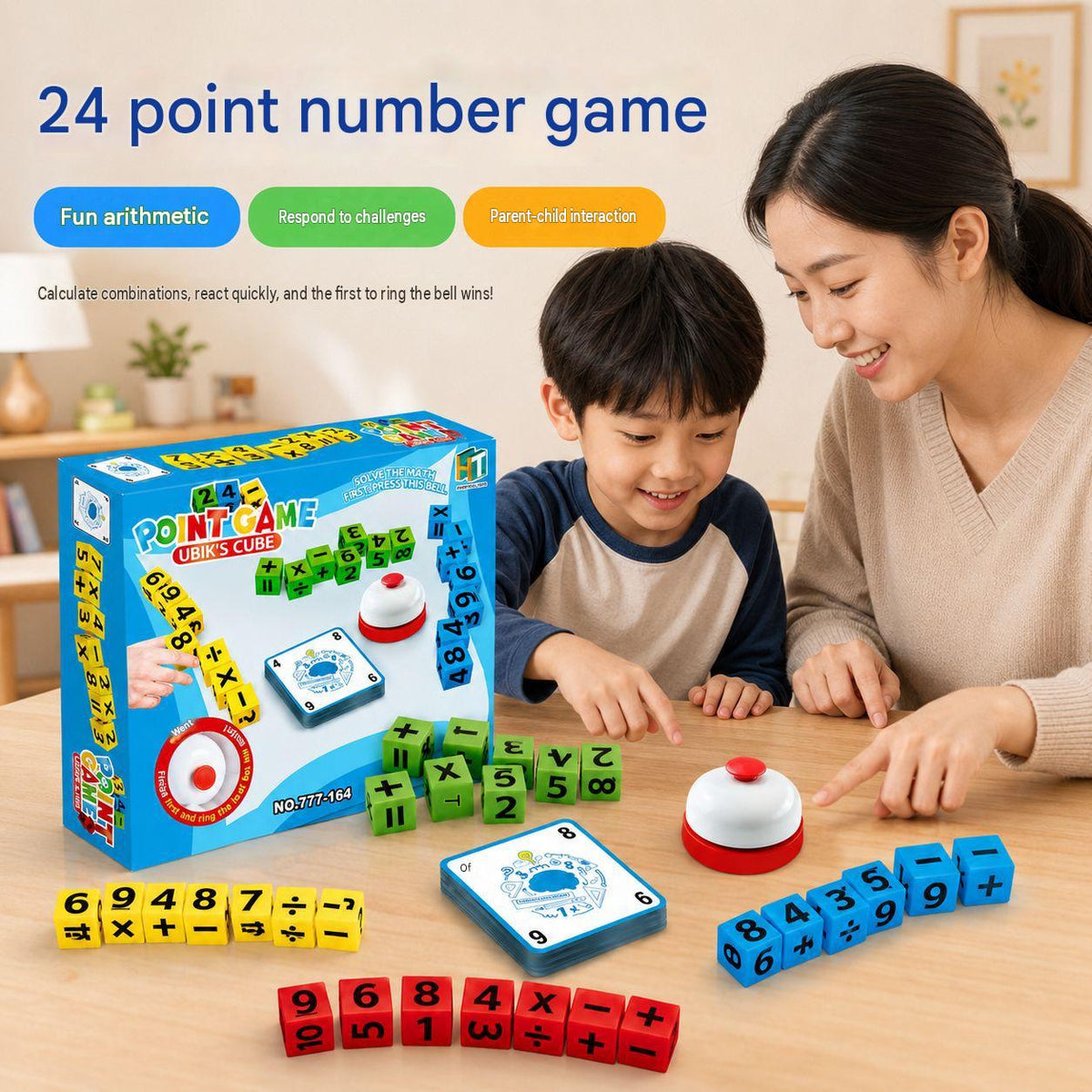 Kiddo Kastle - Point Game Ubik's Cube Math Challenge Game – Educational Math Card-Guided Number Puzzle Game