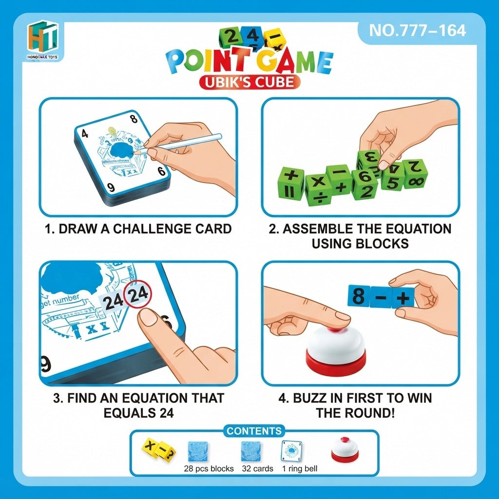Kiddo Kastle - Point Game Ubik's Cube Math Challenge Game – Educational Math Card-Guided Number Puzzle Game