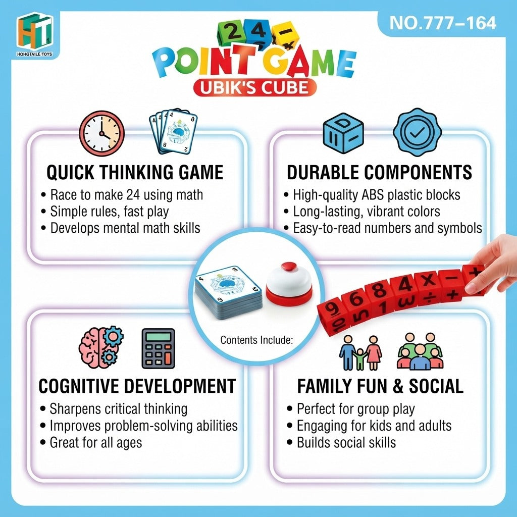 Kiddo Kastle - Point Game Ubik's Cube Math Challenge Game – Educational Math Card-Guided Number Puzzle Game