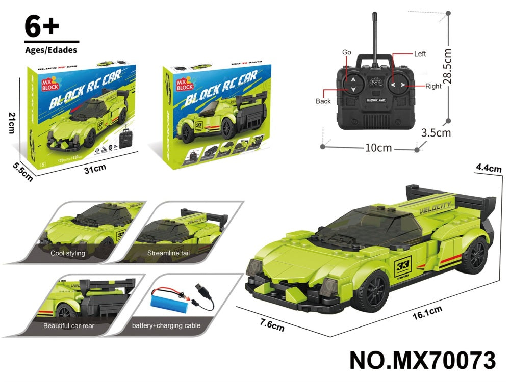 Kiddo Kastle - RC Car Building Set – Remote Control Racing Car Building Blocks Toy for Kids