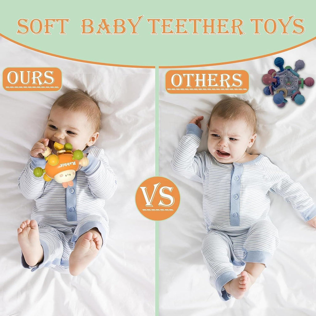 Kiddo Kastle - Rabbit Sensory Teething Toy for Babies | 360° Rotating Silicone Baby Teether Ball