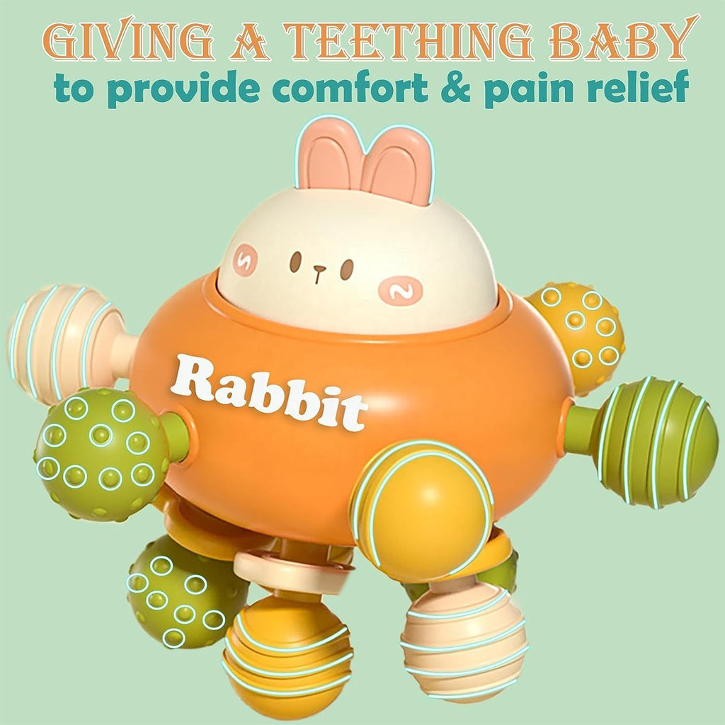 Kiddo Kastle - Rabbit Sensory Teething Toy for Babies | 360° Rotating Silicone Baby Teether Ball