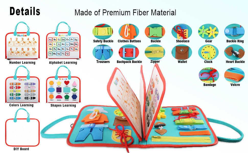 Kiddo Kastle - Busy Book for Kids | Montessori Activity Clothe Book with ABC, Numbers, Shapes & Learning Activities