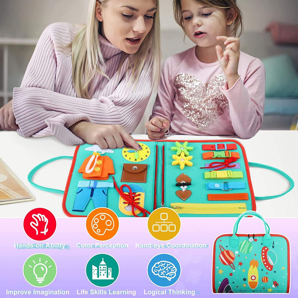 Kiddo Kastle - Busy Book for Kids | Montessori Activity Clothe Book with ABC, Numbers, Shapes & Learning Activities
