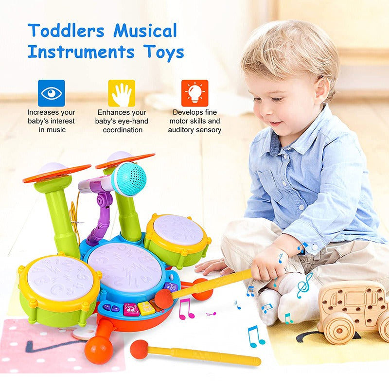 Kiddo Kastle - Kids Musical Drum Set with Microphone | Electronic Drum Toy & Music Learning Set