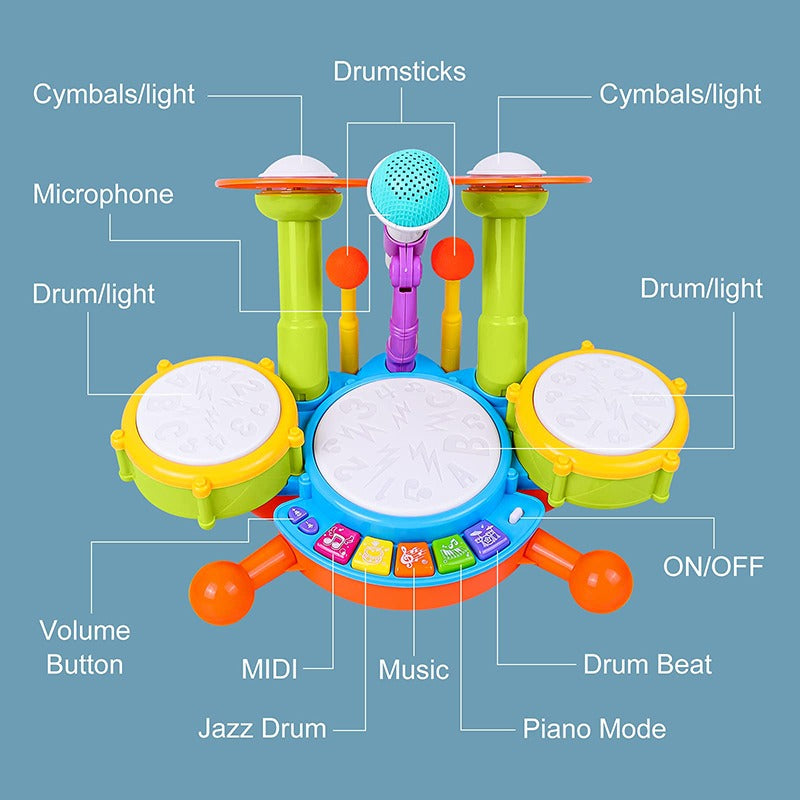Kiddo Kastle - Kids Musical Drum Set with Microphone | Electronic Drum Toy & Music Learning Set