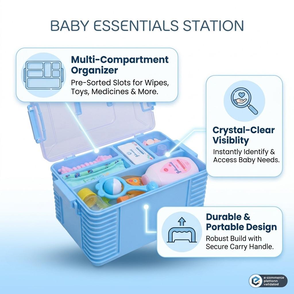 Kiddo Kastle - Baby Organizer Box with Compartments | Portable Baby Essentials Storage Box for Newborns & Moms