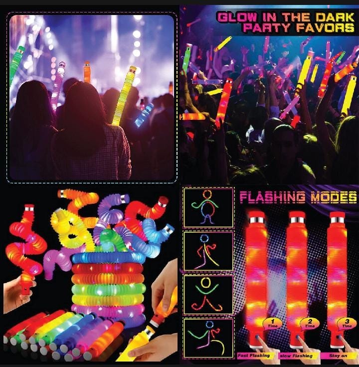 Kiddo Kastle Light-Up Pop Tubes – Expandable Sensory Fidget Toy for Kids