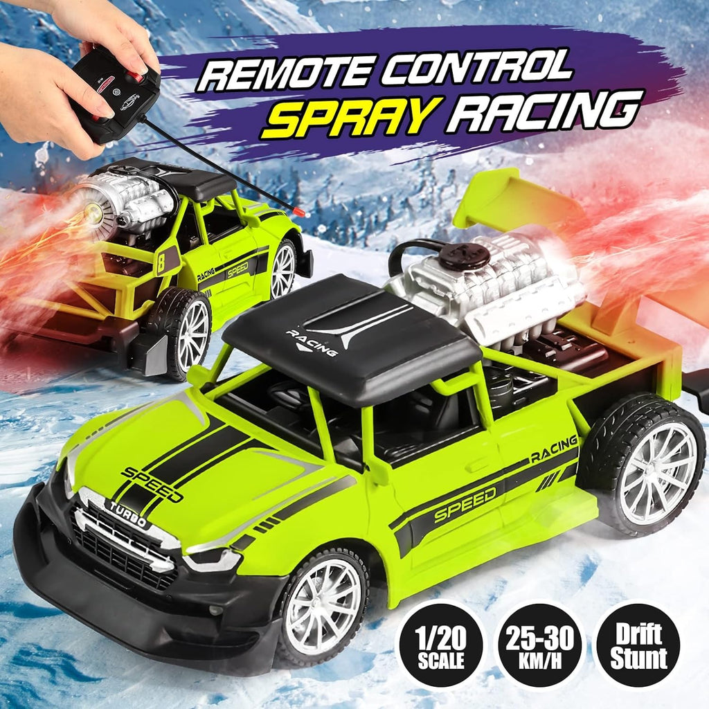 Kiddo Kastle Remote Control Spray Racing Stunt Car – 1:20 Scale Drift RC Car with Light & Smoke Spray Effect