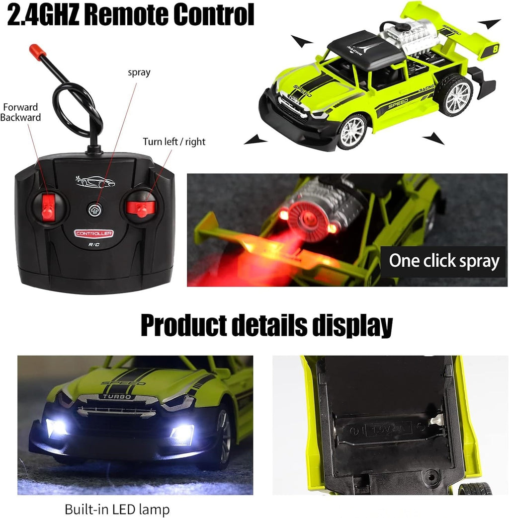 Kiddo Kastle Remote Control Spray Racing Stunt Car – 1:20 Scale Drift RC Car with Light & Smoke Spray Effect
