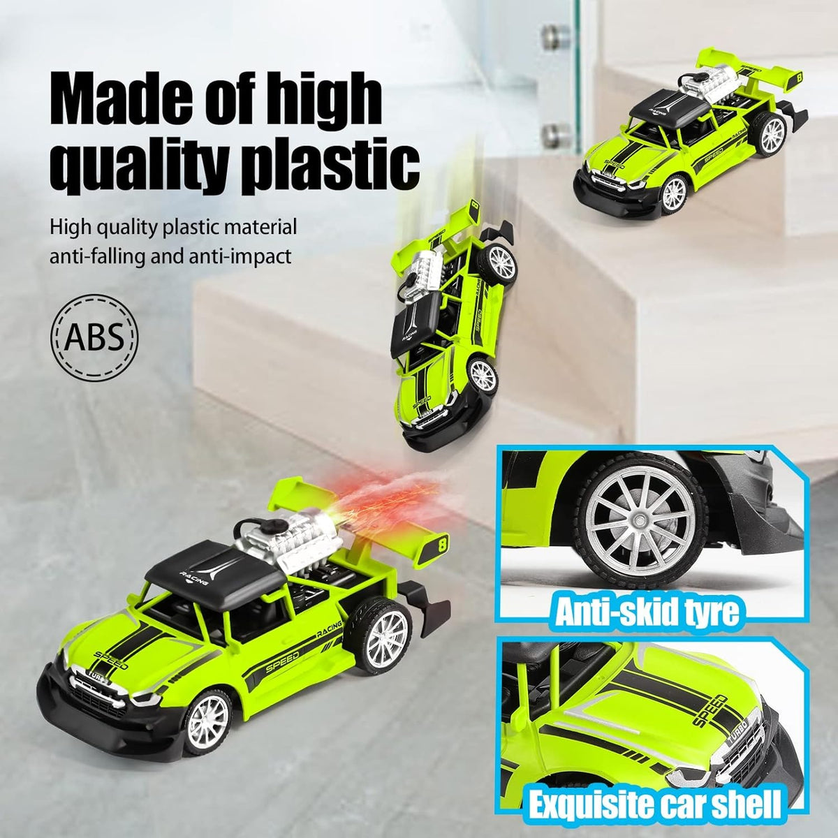 Kiddo Kastle Remote Control Spray Racing Stunt Car – 1:20 Scale Drift RC Car with Light & Smoke Spray Effect