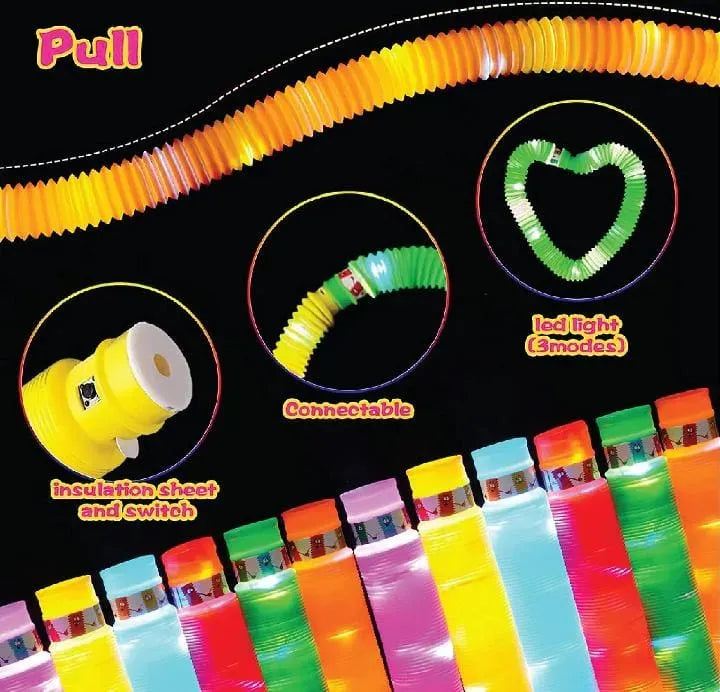 Kiddo Kastle Light-Up Pop Tubes – Expandable Sensory Fidget Toy for Kids