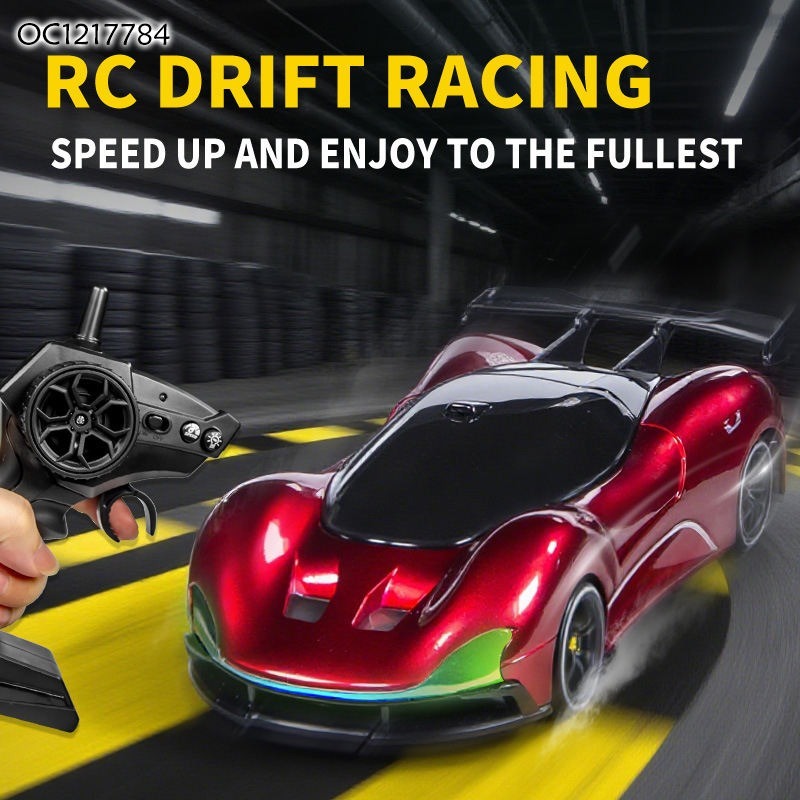 RC drift racing car with twin interchangeable racing and drifting tires