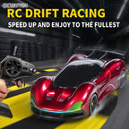 RC drift racing car with twin interchangeable racing and drifting tires