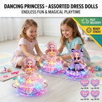 Dancing Princess assorted dress doll with colorful LED lights, music and bump-and-go action