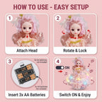 Dancing Princess doll easy setup with detachable head and 3 AA battery compartment
