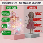 Dancing Princess doll with LED lights, music, ruffled dress and bump-and-go movement