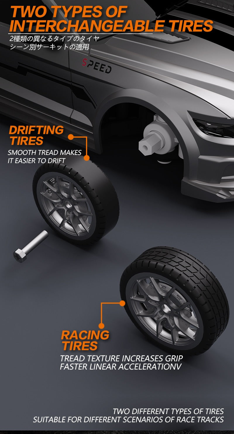 RC drift car interchangeable racing and drifting tires for different driving surfaces