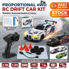 Proportional 4WD RC drift car kit with 2.4G control, 1:24 scale, LED functions and spare tires