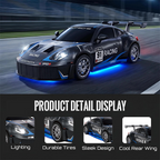 1:24 RC Porsche 911 GT3 style racing car with LED lighting, durable tires and rear wing