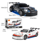 1:24 RC racing car dimensions showing 20 cm car length and assorted black and white models