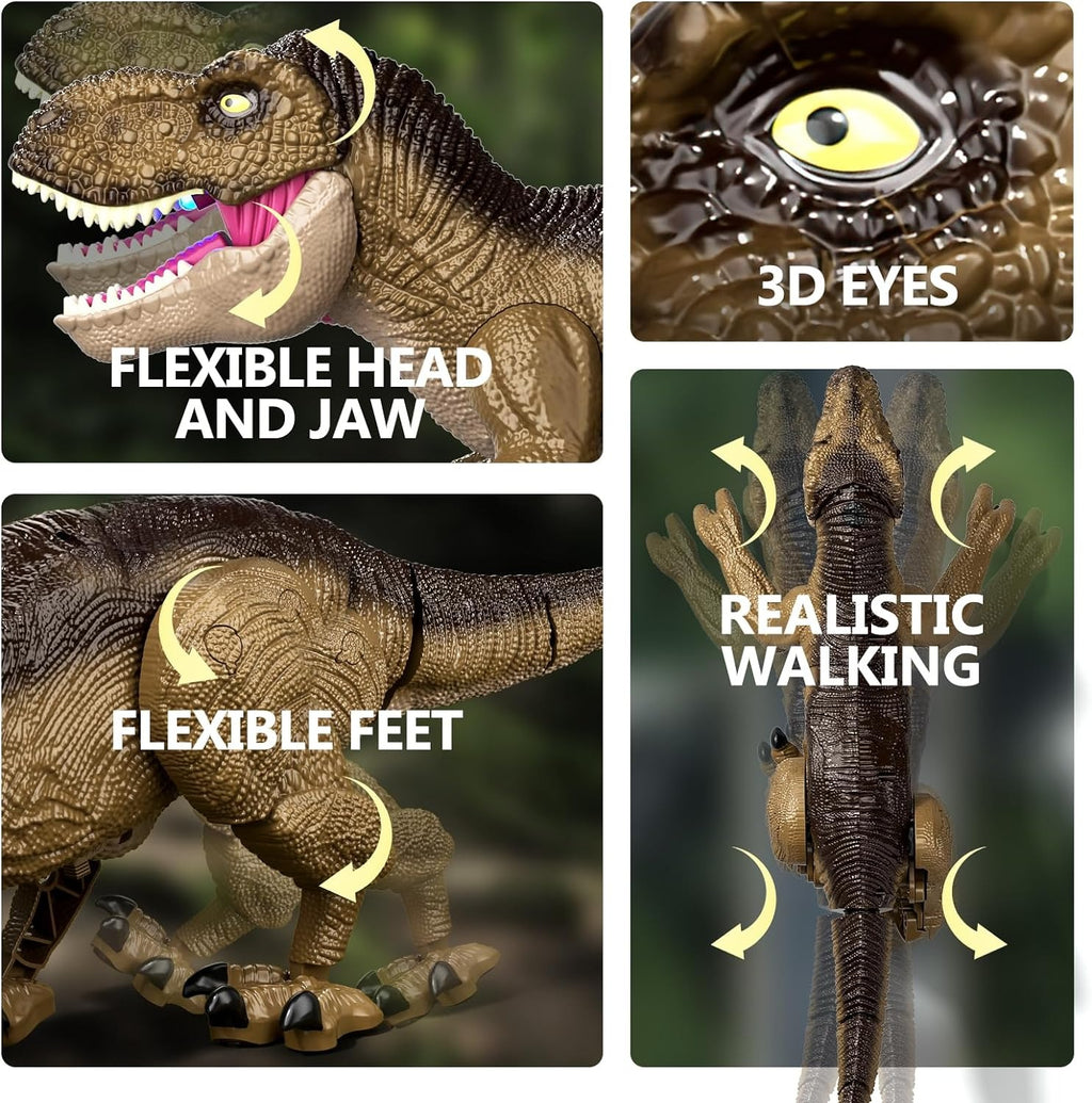 RC dinosaur toy flexible head jaw feet and realistic walking features